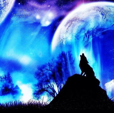 Diamond Painting Huilende wolf volle maan met Ronde steentjes 100x100 - Beste Kwaliteit